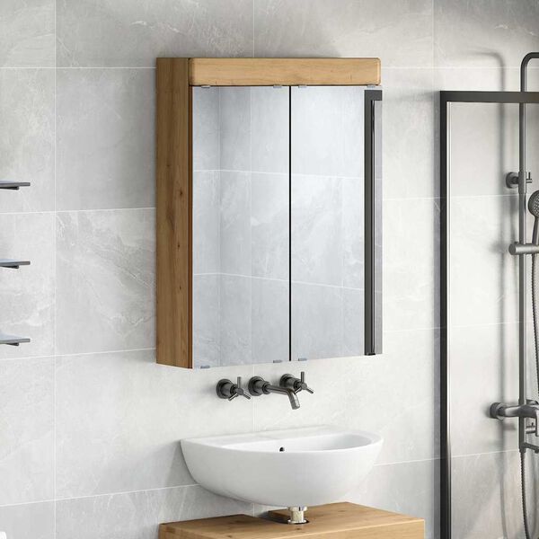 vidaXL Amoire de salle de bain avec miroir TULUM Ch&ecirc;ne artisanal