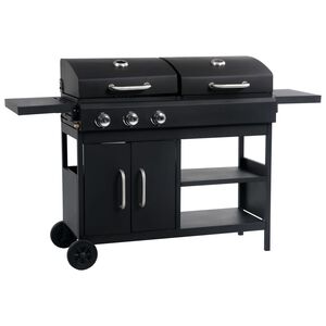 vidaXL Barbecue gril combo &agrave; gaz et au charbon avec 3 br&ucirc;leurs