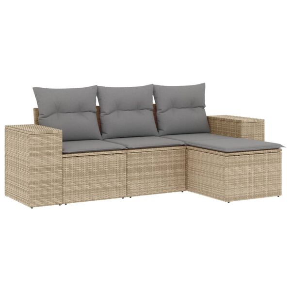 vidaXL Salon de jardin avec coussins 4 pcs beige r&eacute;sine tress&eacute;e