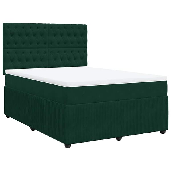 vidaXL Sommier &agrave; lattes de lit et matelas Vert fonc&eacute; 140x190cm Velours