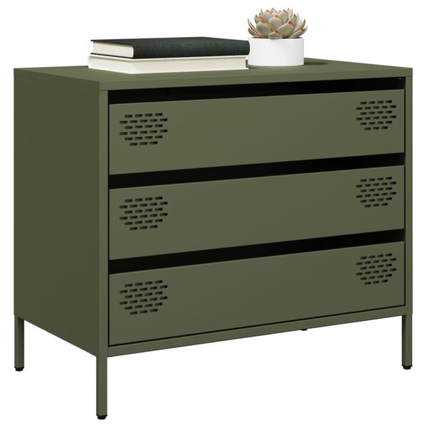 vidaXL Buffet vert olive 68x39x58,5 cm acier laminé à froid
