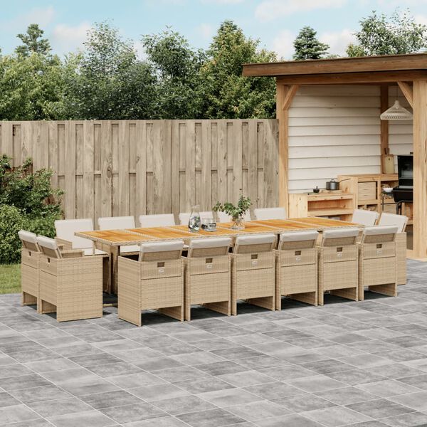 vidaXL Ensemble &agrave; manger de jardin et coussins 17 pcs beige