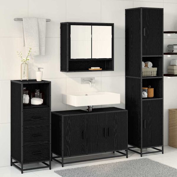 vidaXL Ensemble de mobilier de salle de bain 3 pcs Ch&ecirc;ne noir
