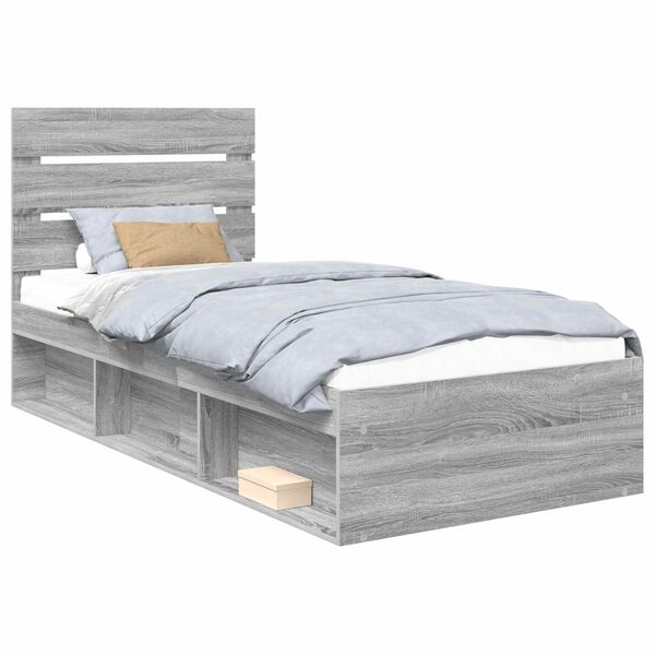 vidaXL Cadre de lit Gris Sonoma 100 x 200 cm Bois de pin massif
