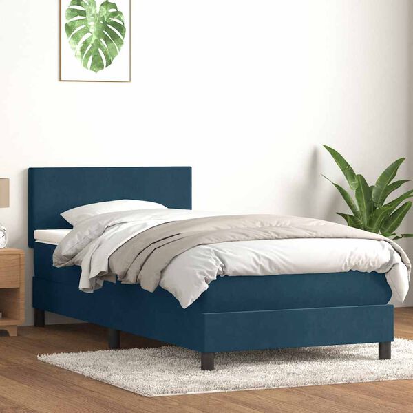 vidaXL Sommier &agrave; lattes de lit et matelas bleu fonc&eacute; 90x220 cm velours