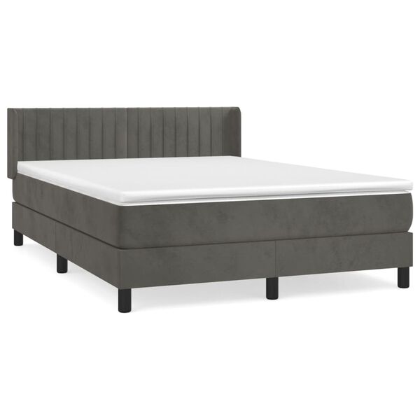 vidaXL Sommier &agrave; lattes de lit et matelas Gris fonc&eacute; 140x190cm Velours