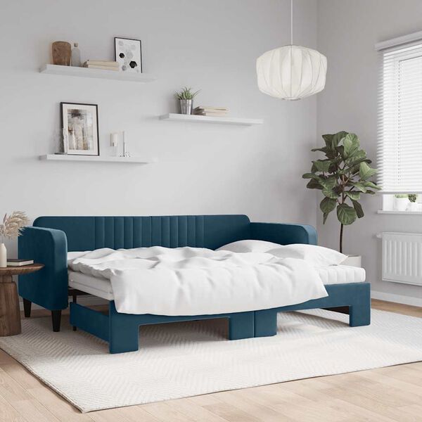vidaXL Lit de jour avec lit gigogne et matelas bleu 80x200 cm velours