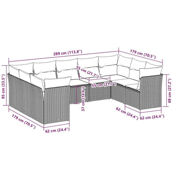 vidaXL Salon de jardin 9 pcs avec coussins gris clair résine tressée