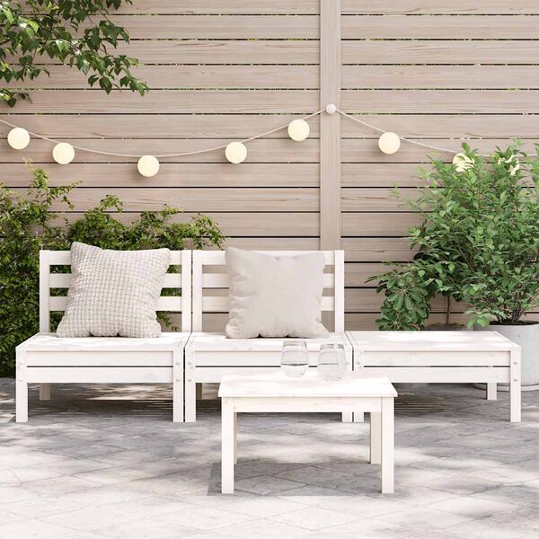 vidaXL Canap&eacute; de jardin 3 places blanc bois de pin massif