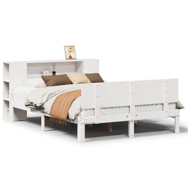 vidaXL Lit biblioth&egrave;que sans matelas blanc 135x190 cm bois pin massif