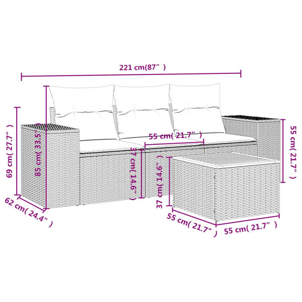 vidaXL Salon de jardin avec coussins 4 pcs beige r&eacute;sine tress&eacute;e