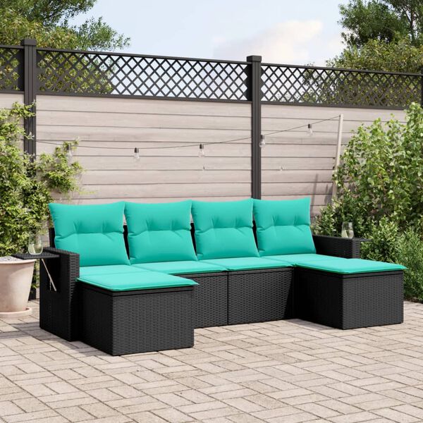 vidaXL Salon de jardin 6 pcs avec coussins noir résine tressée