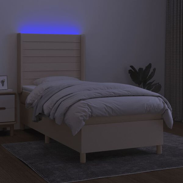 vidaXL Sommier &agrave; lattes de lit matelas et LED Cr&egrave;me 90x190 cm Tissu