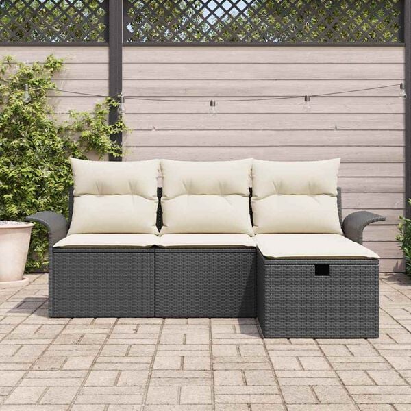 vidaXL Ensemble de canap&eacute; de jardin 4 pcs Noir et cr&egrave;me Poly rotin