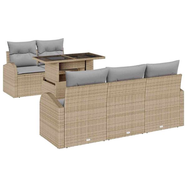 vidaXL Ensemble de canap&eacute; de jardin 6 pcs Beige Poly Rattan