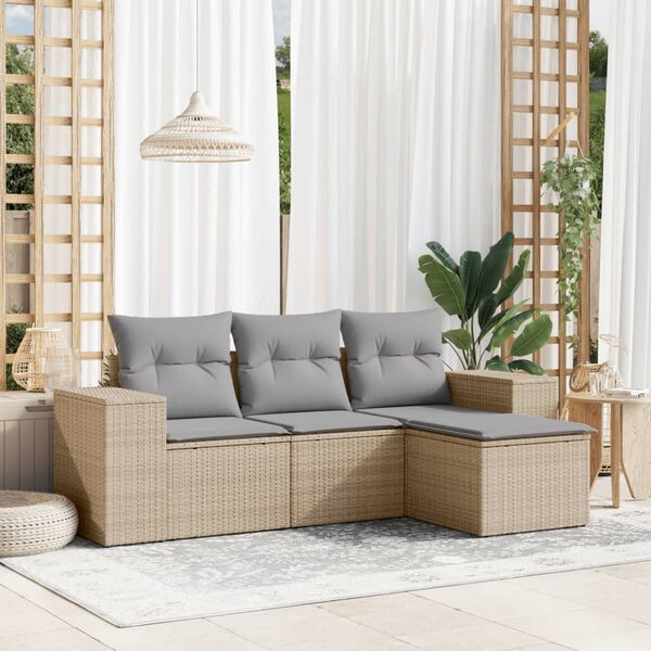 vidaXL Salon de jardin avec coussins 4 pcs beige r&eacute;sine tress&eacute;e