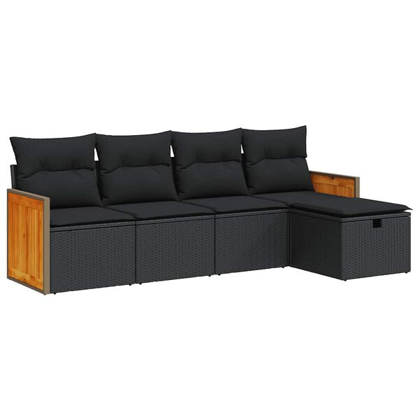 vidaXL Salon de jardin 5 pcs avec coussins noir r&eacute;sine tress&eacute;e