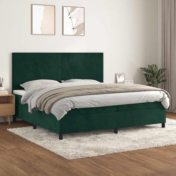 vidaXL Sommier &agrave; lattes de lit et matelas Vert fonc&eacute; 200x200cm Velours