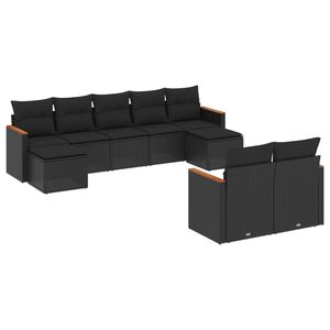 vidaXL Salon de jardin 9 pcs avec coussins noir r&eacute;sine tress&eacute;e