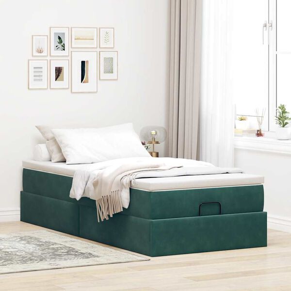 vidaXL Cadre de lit ottoman avec matelas vert fonc&eacute; 100x200 cm velours