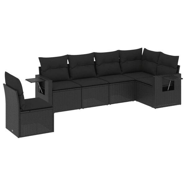 vidaXL Salon de jardin 6 pcs avec coussins noir r&eacute;sine tress&eacute;e