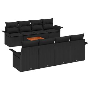 vidaXL Ensemble de canapé de jardin avec coussin 9 pcs Noir polyrotin