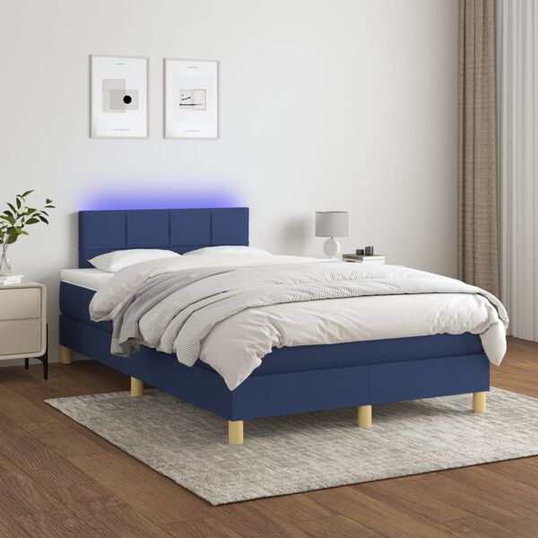 vidaXL Sommier &agrave; lattes de lit matelas et LED bleu 120x190 cm tissu