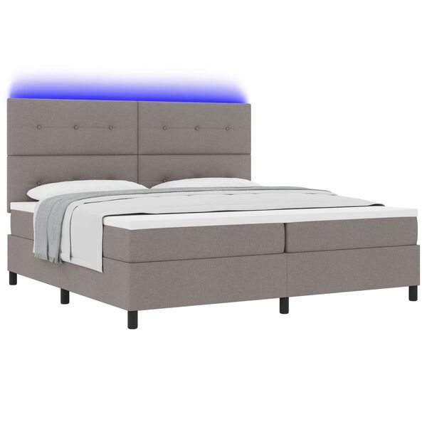 vidaXL Lit &agrave; ressorts avec matelas avec LED Taupe 200 x 200 cm tissu