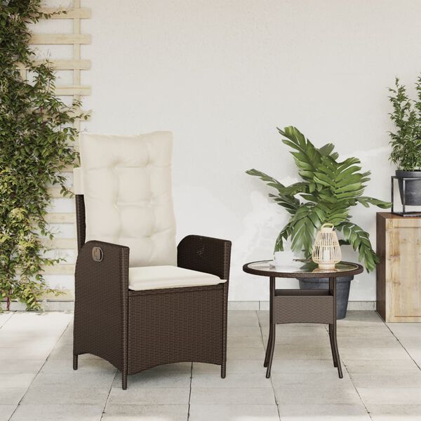 vidaXL Chaise inclinable de jardin avec coussins marron r&eacute;sine tress&eacute;e