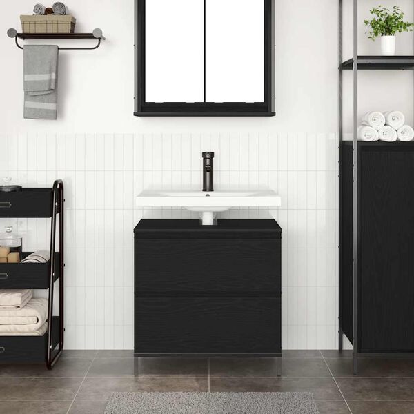 vidaXL Meuble de salle de bain lavabo tiroirs ch&ecirc;ne noir 60x34,5x60 cm