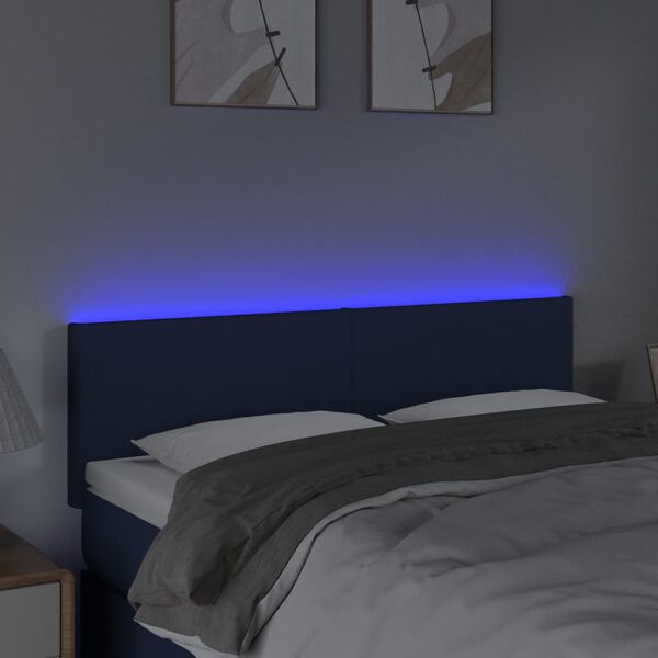 vidaXL T&ecirc;te de lit &agrave; LED Bleu 144x5x78/88 cm Tissu