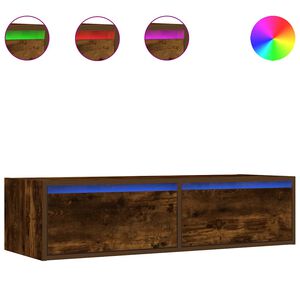 vidaXL Meuble TV avec lumi&egrave;res LED ch&ecirc;ne fum&eacute; 100X35,5x25 cm