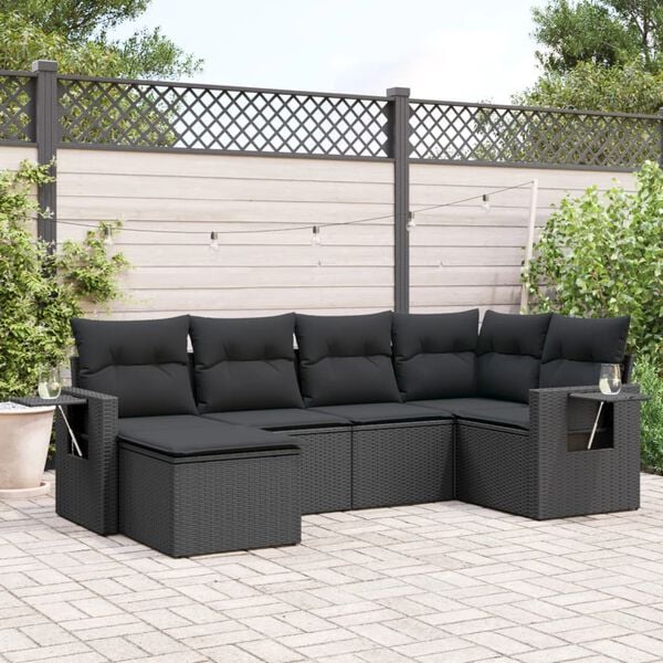 vidaXL Salon de jardin 6 pcs avec coussins noir r&eacute;sine tress&eacute;e