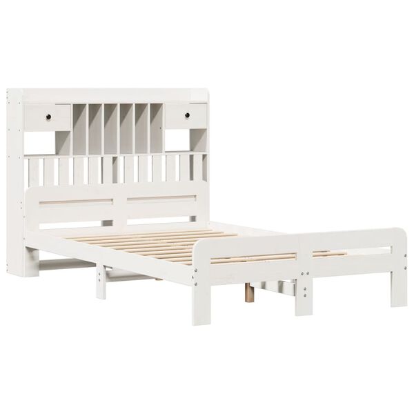 vidaXL Lit bibliothèque sans matelas blanc 135x190 cm bois pin massif