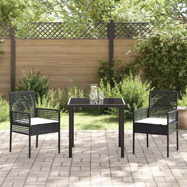 vidaXL Ensemble de salle &agrave; manger pour jardin 3 pcs Noir polyrotin