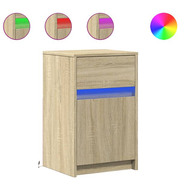 vidaXL Armoire de chevet avec lumi&egrave;res LED ch&ecirc;ne sonoma