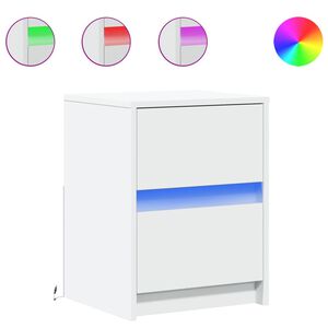 vidaXL Armoire de chevet avec lumi&egrave;res LED blanc bois d'ing&eacute;nierie