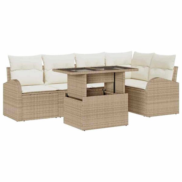 vidaXL Ensemble de canap&eacute; de jardin 6 pcs Beige Poly rotin