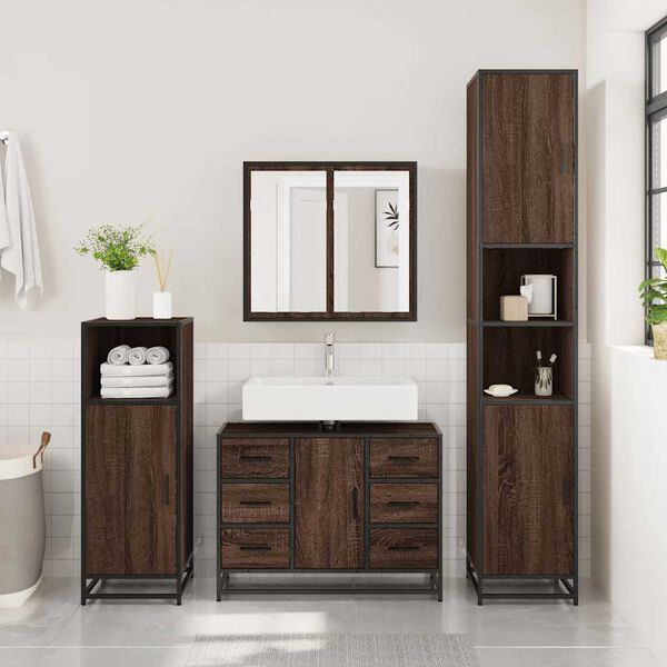 vidaXL Armoire lavabo de salle de bain ch&ecirc;ne marron bois d'ing&eacute;nierie