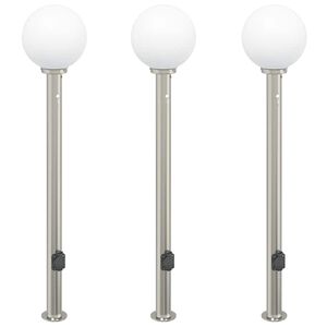 vidaXL Bornes lumineuses avec d&eacute;tecteur et prise lot de 3 120 cm acier inoxydable IP44