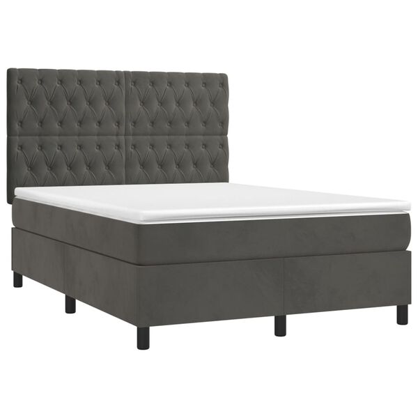 vidaXL Sommier &agrave; lattes de lit matelas et LED Gris fonc&eacute; 140x190 cm