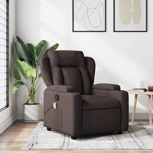vidaXL Fauteuil de massage inclinable Marron fonc&eacute; Tissu