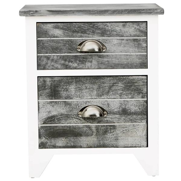 vidaXL Table de chevet Gris et blanc 38x28x45 cm Bois de Paulownia