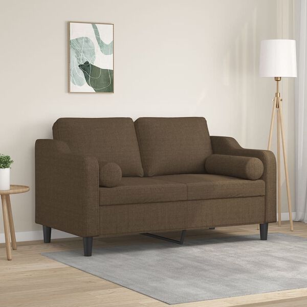 vidaXL Canap&eacute; 2 places et oreillers et coussins Marron 120 cm Tissu