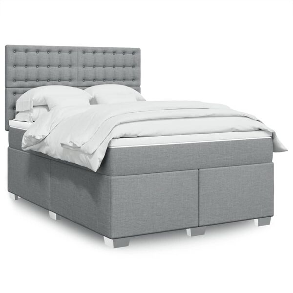 vidaXL Sommier &agrave; lattes de lit avec matelas Gris clair 140x200cm Tissu
