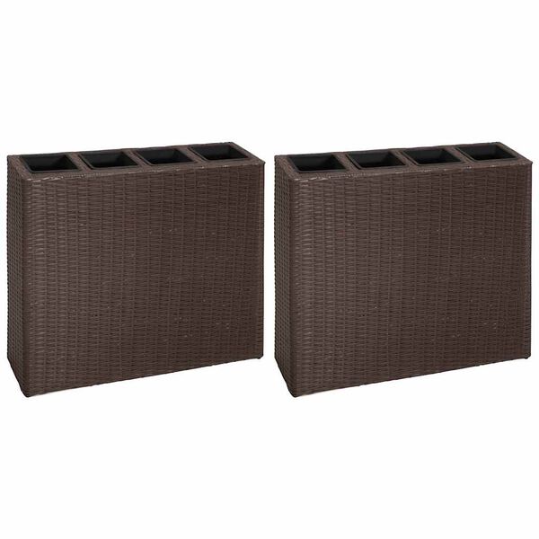vidaXL Lits surélevés de jardin et 4 pots 2 pcs Résine tressée Marron