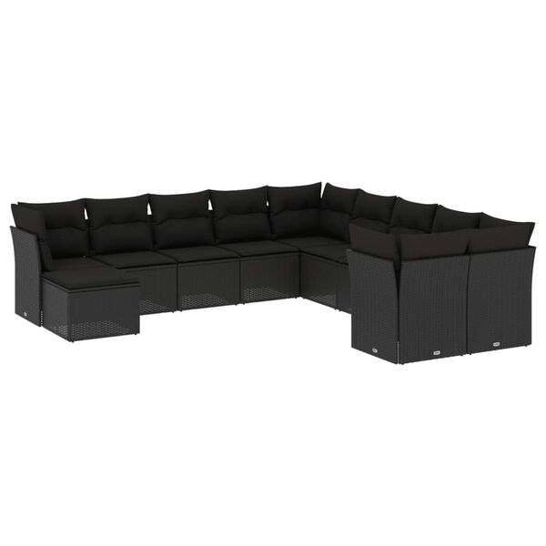 vidaXL Salon de jardin 11 pcs avec coussins noir r&eacute;sine tress&eacute;e