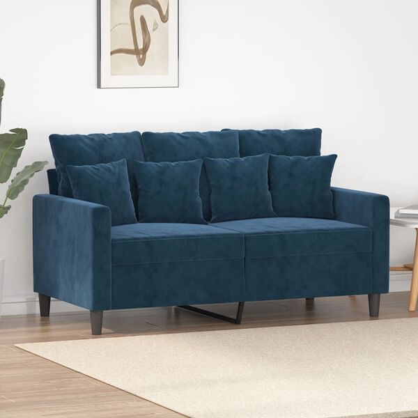 vidaXL Canap&eacute; &agrave; 2 places Bleu 120 cm Velours
