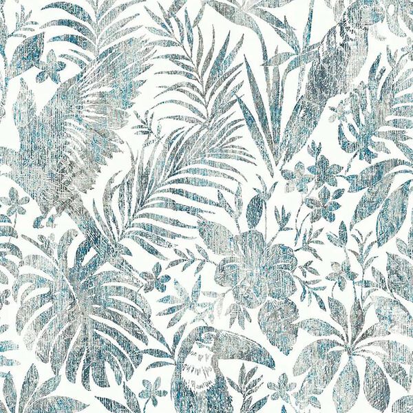 DUTCH WALLCOVERINGS Papier peint Feuilles et toucan Bleu