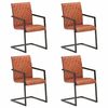 vidaXL Chaises &agrave; manger cantilever lot de 4 marron cuir v&eacute;ritable